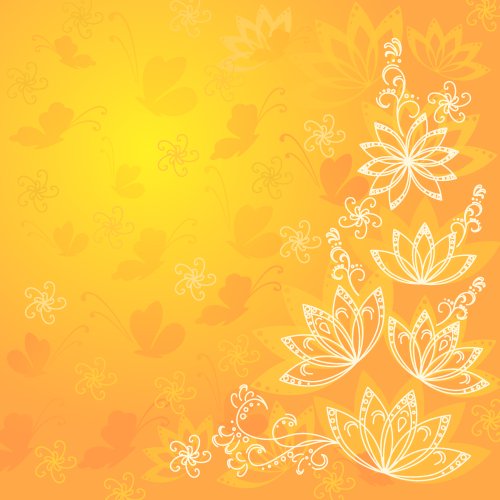 Vector màu da cam và màu vàng với đường viền hoa và hình bướm