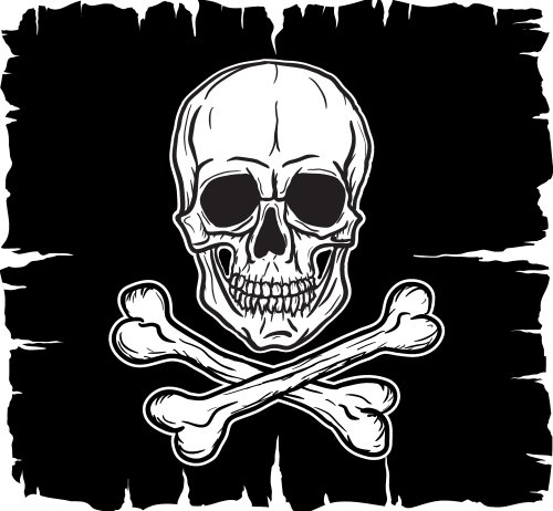 Vector xương sọ và xương chéo trên lá cờ màu đen