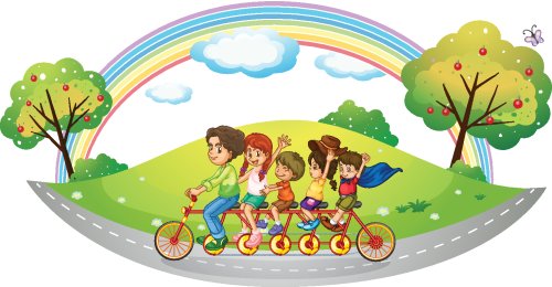 Vector minh hoạ trẻ em đi xe đạp trên nền trắng
