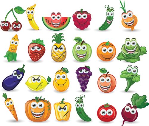 Vector hoạt hình trái cây và rau cải 