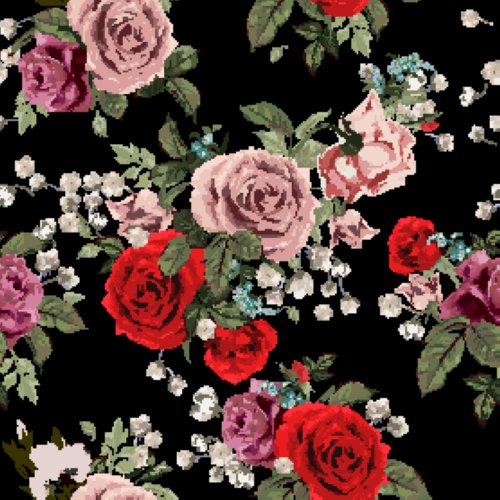 Vector dàn mẫu hoa văn với hoa hồng đỏ và hồng trên nền màu đen ...