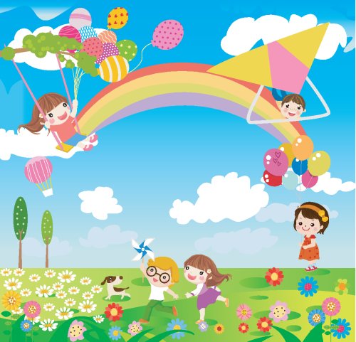 Vector minh họa trẻ em vui chơi ngoài trời vào mùa xuân | Thư viện ...