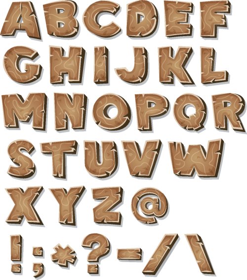 Vector biểu tượng của một bộ chữ cái ABC bằng gỗ và các ký tự