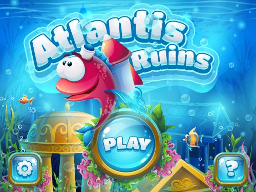 Vector tàn phá của Atlantis với màn hình khởi động con cá, tên lửa vào trò chơi máy tính