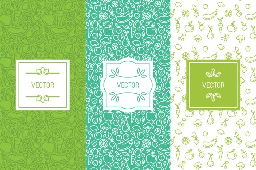 Vector thiết kế các mẫu và nền liền mạch cho bao bì thực phẩm hữu cơ
