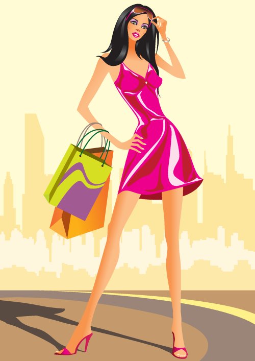 Vector - Vector minh họa cô gái  với túi mua sắm  thời trang