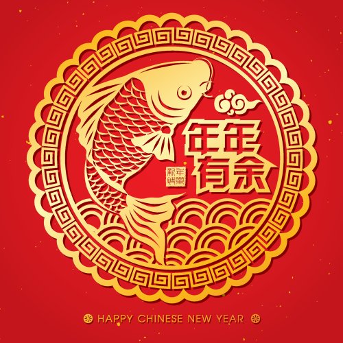 Vector giấy cắt cá Koi năm mới Trung Quốc