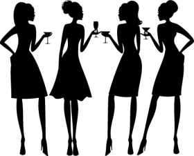 Vector minh họa bốn phụ nữ thanh lịch tại một bữa tiệc cocktail