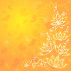 Vector màu da cam và màu vàng với đường viền hoa và hình bướm