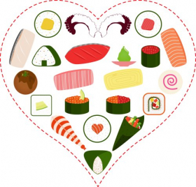 Vector của Sushi, Sashimi, Maki biểu tượng bên trong Trái tim