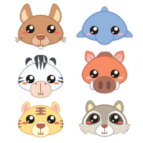 Vector sáu biểu tượng đầu động vật hoạt hình dễ thương