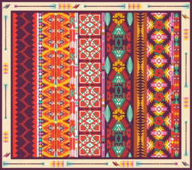 Vector dàn thảm azt đầy màu sắc với chim, hoa và mũi tên