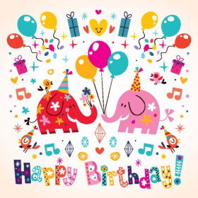 Vector chúc mừng sinh nhật thẻ con voi dễ thương