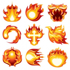 Vector biểu tượng 9 kiểu lửa trên nền trắng