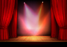Vector màn nhung sân khấu màu đỏ với ánh sáng