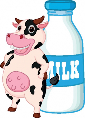 Vector phim hoạt hình dễ thương con bò với chai sữa