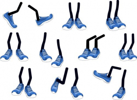 Vector hoạt hình chân trong giầy thể thao màu xanh
