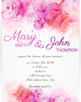 Vector mẫu lời mời đám cưới với hoa hồng trừu tượng trên nền màu nước