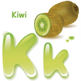 Vector Bảng chữ cái, chữ hoa K, màu cách điệu của nước ép kiwi.