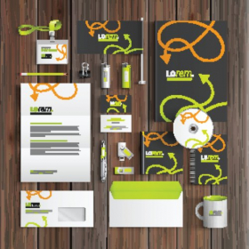 Vector thiết kế doanh nghiệp với mũi tên màu xanh lá cây và màu da cam.