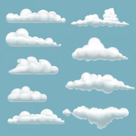 Vector tập hợp các đám mây hoạt hình trên nền xanh