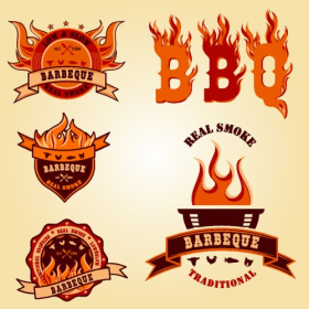 Vector bộ sưu tập các nhãn hiệu thịt nướng BBQ