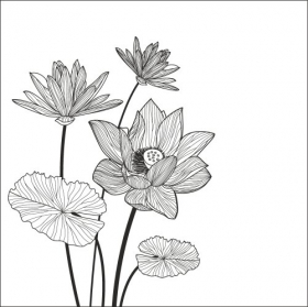 Vector hình hoa sen trừu tượng màu đen và trắng 