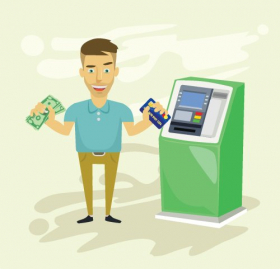 Vector doanh nhân rút tiền từ máy ATM