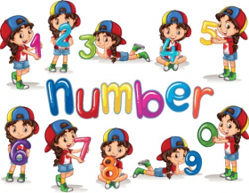 Vector minh họa Cô gái và con số từ 0 đến 9 