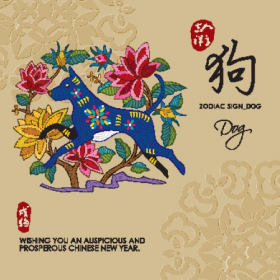 Vector Tử vi Trung Quốc của chú Chó với văn bản thư pháp