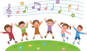 Vector bản vẽ minh họa trẻ em vui vẻ với các nốt nhạc