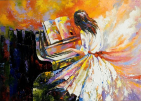 Hình ảnh Cô gái chơi trên cây đàn piano