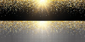 Vector bong bóng vàng bay lấp lánh theo các hướng khác nhau, bụi vàng