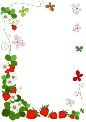 Vector - Khung đầy màu sắc từ quả mọng của một dâu tây, hoa, lá và bướm trên một màu trắng