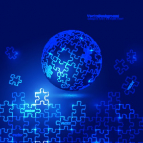Vector nền màu xanh 3D về quả cầu Puzzle 