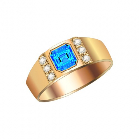 Ảnh nhẫn vàng lớn , có đính viên đá xanh lam vuông, file PNG